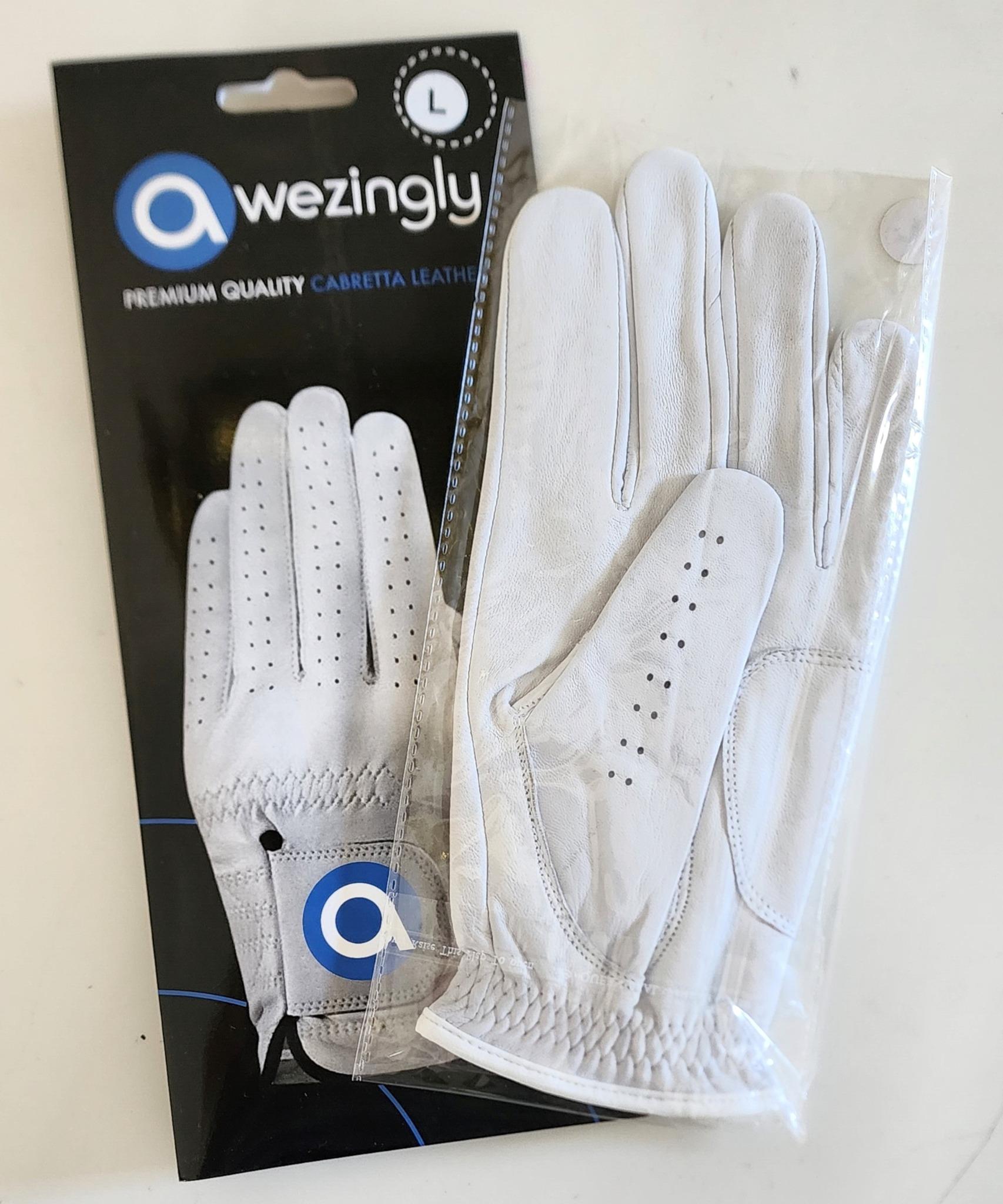 Awezingly Premium Quality Cabretta Leather Golf Glove for Men - White (L)