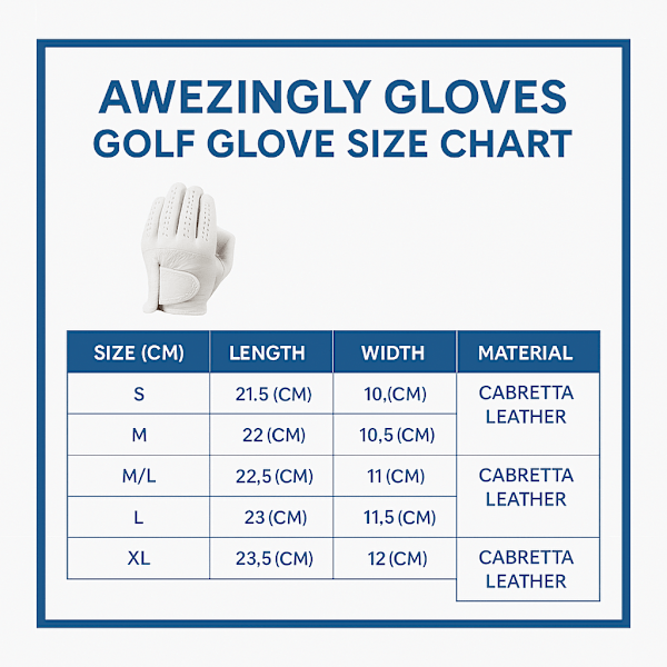 Awezingly Premium Quality Cabretta Leather Golf Glove for Men - White (L)