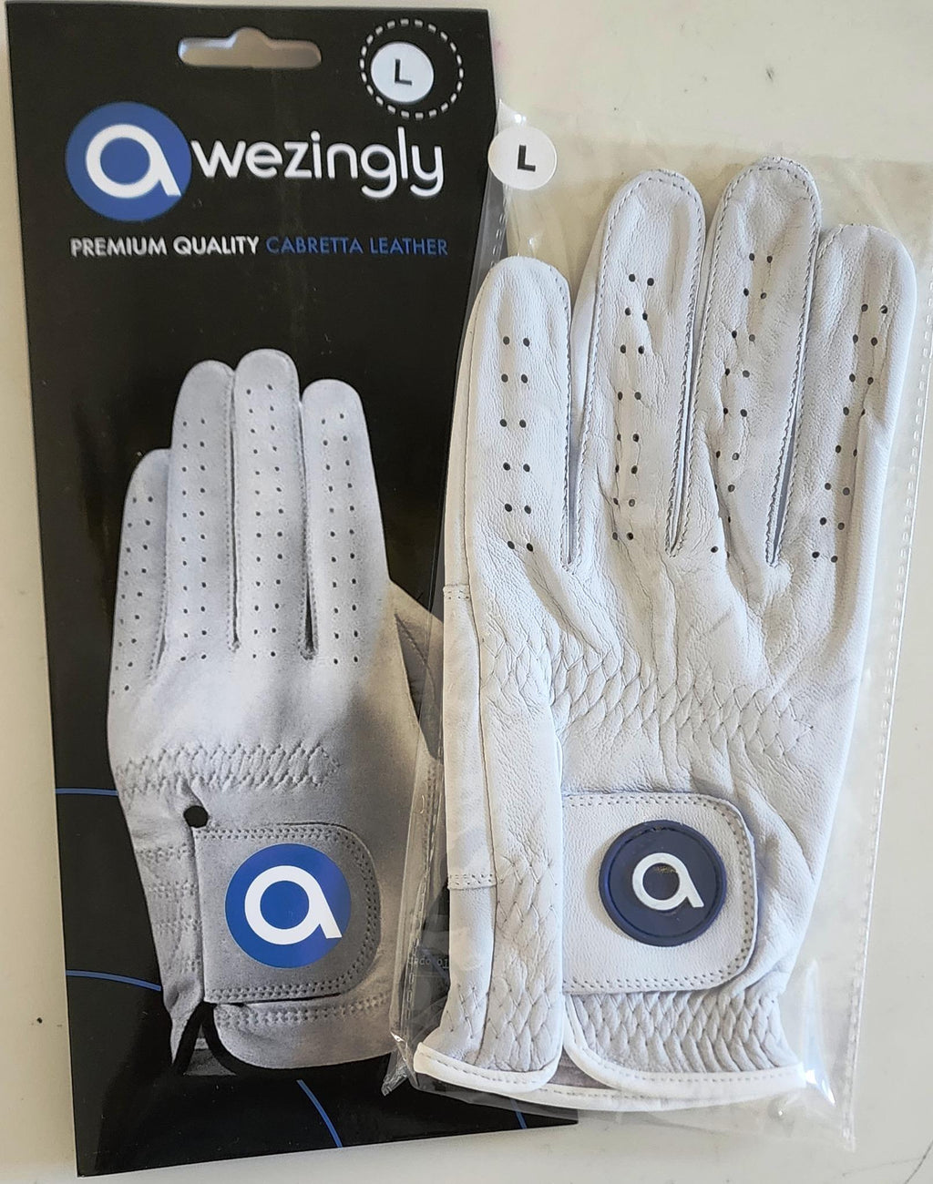 Awezingly Premium Quality Cabretta Leather Golf Glove for Men - White (M/L)