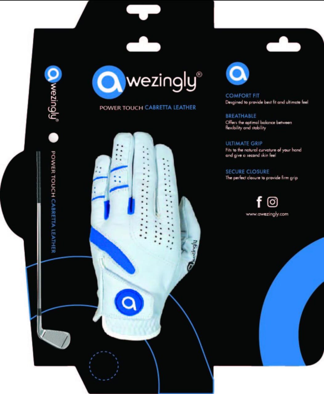 Awezingly Power Touch Cabretta Leather Golf Glove for Men - White (L)