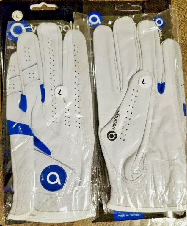 Awezingly Power Touch Cabretta Leather Golf Glove for Men - White (M)