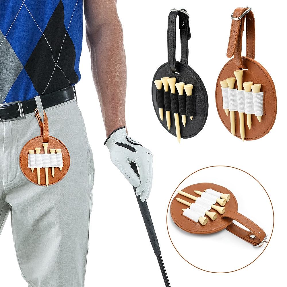 Double-sided Leather Golf Spike Insert Bag - Outdoor Waist Hanging Storage - Single-Sided Brown