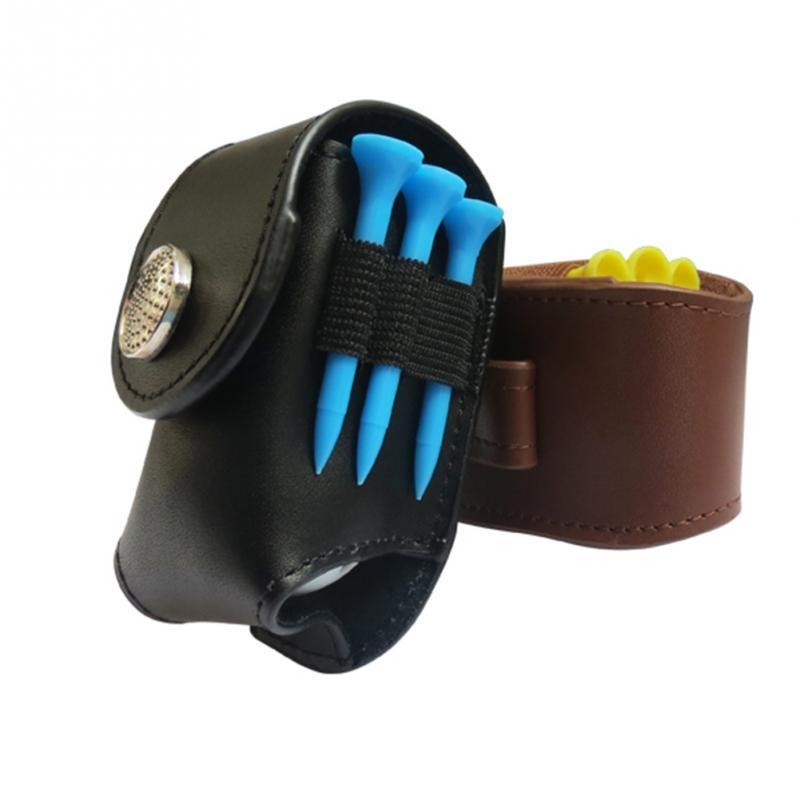 Leather Golf Ball Waist Pouch - Portable Tee Bag for Sports - Black