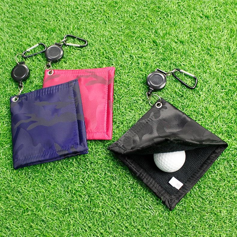 Easy Draw Golf Ball Wipe Cloth - Retractable String - Blue