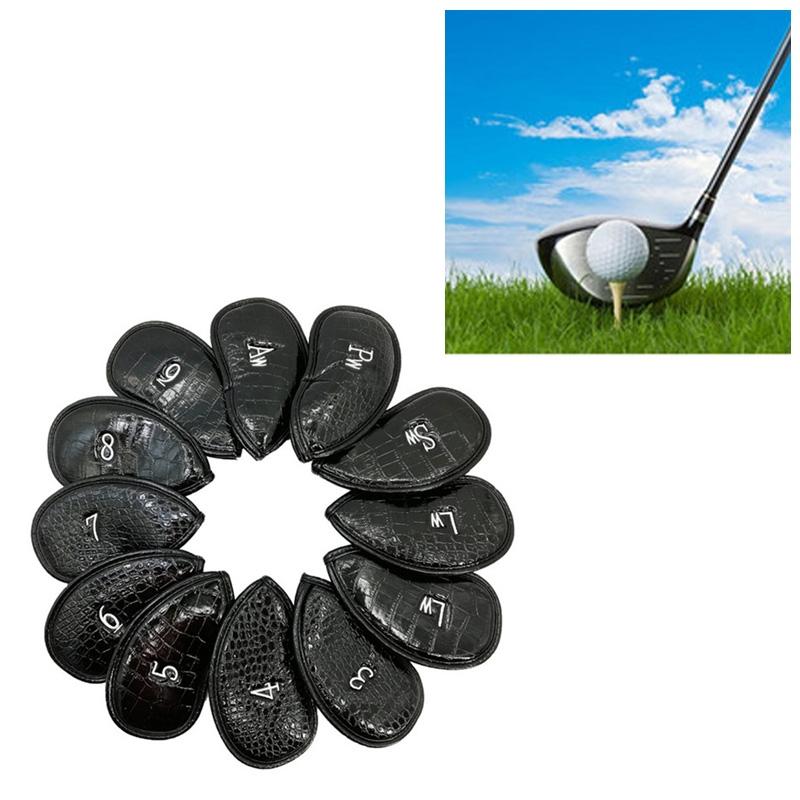 Versatile 12-piece Golf Club Cap Set in Black Pu Leather with Litchi Texture