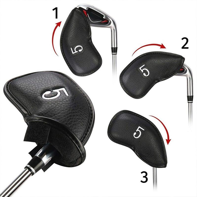 Versatile 12-piece Golf Club Cap Set in Black Pu Leather with Litchi Texture