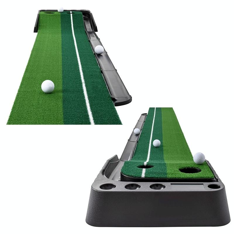 2.5m Golf Putting Mat with Push Rod Trainer & 6 Balls - no Auto Return