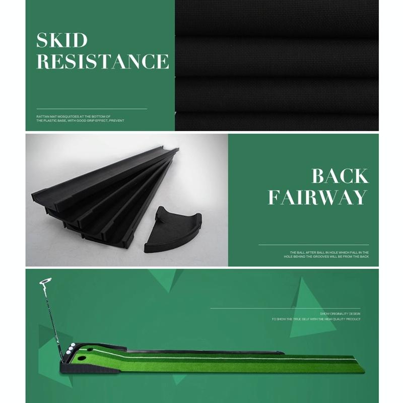 2.5m Golf Putting Mat with Push Rod Trainer & 6 Balls - no Auto Return