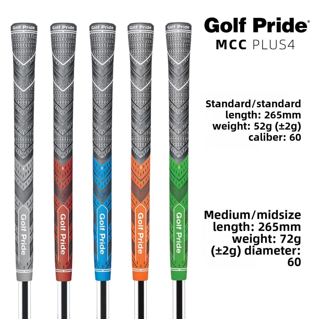 2 Pcs Grey Standard MCC PLUS4 Golf Grip - Standard Rubber and Cotton Thread Hybrid, 265 mm, 52g, Core 60