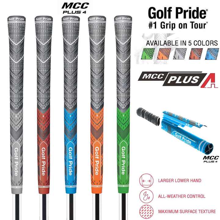 2 Pcs Red Standard MCC PLUS4 Golf Grip - Standard Rubber and Cotton Thread Hybrid, 265 mm, 52g, Core 60