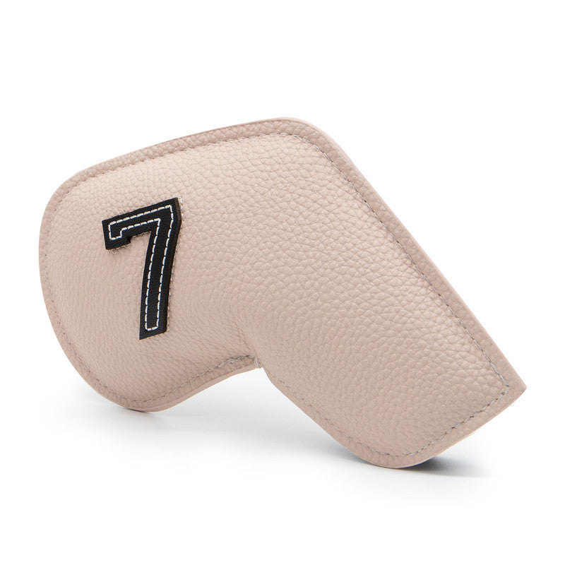 Beige Golf Iron Head Covers Set of 10 - Waterproof PU Leather Club Protectors with Embroidered Numbers (3-9, P, A, S)